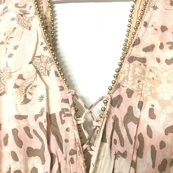 NWT Z&L Europe gold bead-trimmed neckline butterfly sleeves Dancing Queen DressM - Picture 6 of 13